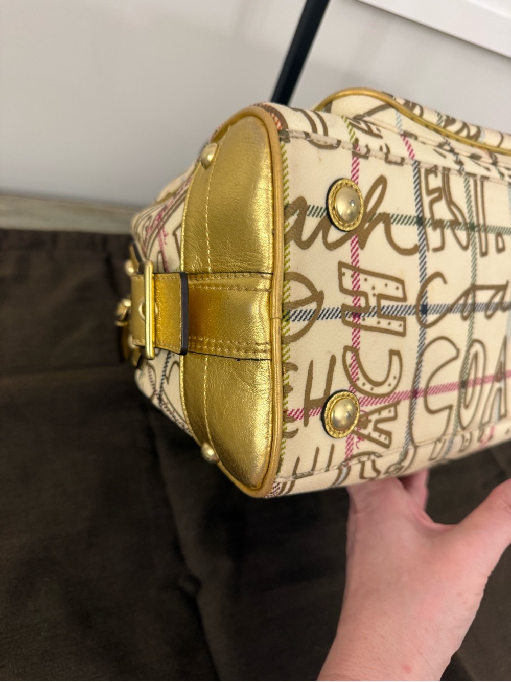 Vintage Coach Graffiti Tattersall Chelsea Satchel & Wallet Set Gold Y2K F13186 - Picture 6 of 16